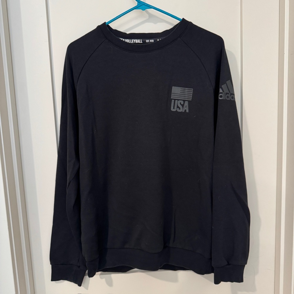 Adidas USA Volleyball Crewneck Sweatshirt Black Mens Medium FU0108 Pullover